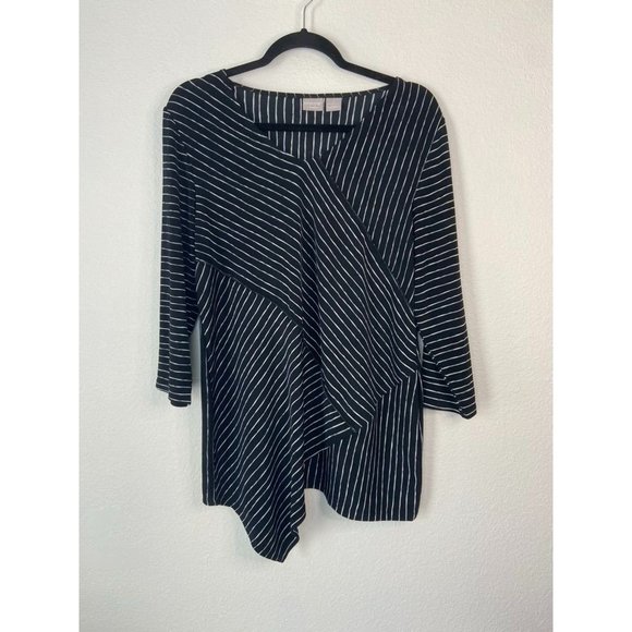 Chico's Travelers‎ women's 2 large black white asymmetrical hemline tunic top - Picture 1 of 5
